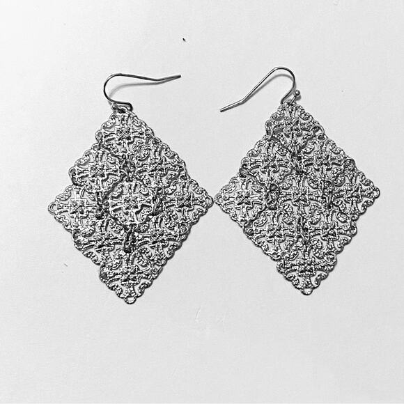 Light Silver Tone Lightweight Sparkly Statement Earrings - Picture 2 of 4